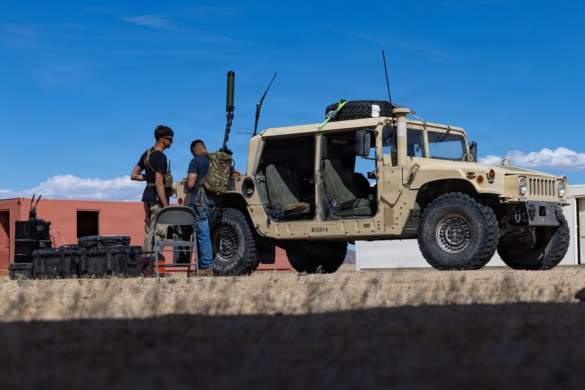 U.S. Marines operating vehicle-mounted RF direction-finding equipment at Twentynine Palms